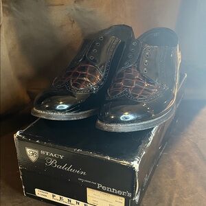 baldwin Black Patent Oxfords with Brown Croc Accent